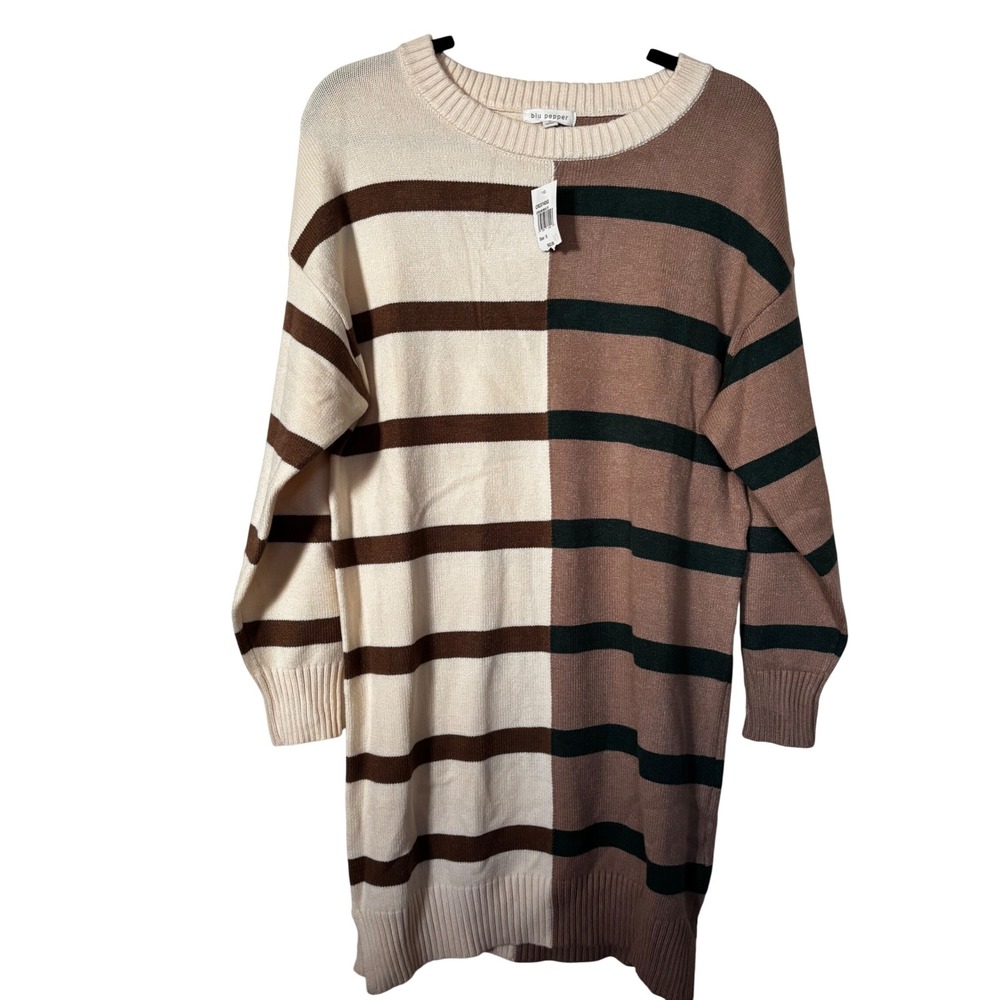Blu Pepper Women's Small NWT Colorblock Striped Oversized Sweater Tunic